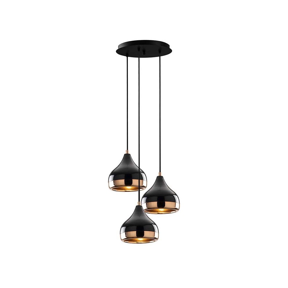 Plafonnier suspension luminaire trois lumières E27 noir-bronze Ö37x111cm Plafonnier suspension luminaire trois lumières E27 noir-bronze Ö37x111cm
