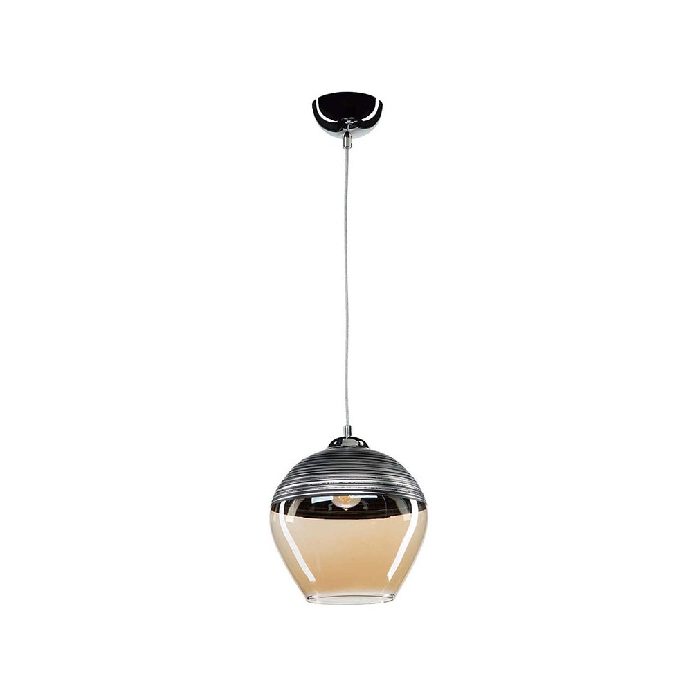 Plafonnier suspension luminaire Å27 métal anthracite-verre beige D19x90cm Plafonnier suspension luminaire Å27 métal anthracite-verre beige D19x90cm
