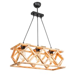 Plafonnier suspension luminaire Å27 métal noir-naturel 58x22,5x80cm
