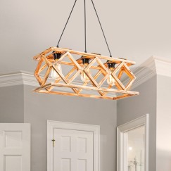 Plafonnier suspension luminaire Å27 métal noir-naturel 58x22,5x80cm