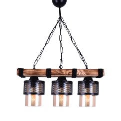Plafonnier suspension luminaire 3 lumières PWL-1046 E27 noir-noyer 50x15x65cm