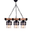 Plafonnier suspension luminaire 3 lumières PWL-1046 E27 noir-noyer 50x15x65cm