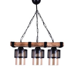 Plafonnier suspension luminaire 3 lumières PWL-1046 E27 noir-noyer 50x15x65cm