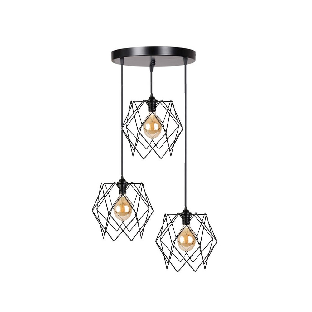 Plafonnier suspension luminaire 3 lumières Zocie E27 noir D30x85cm Plafonnier suspension luminaire 3 lumières Zocie E27 noir D30x85cm