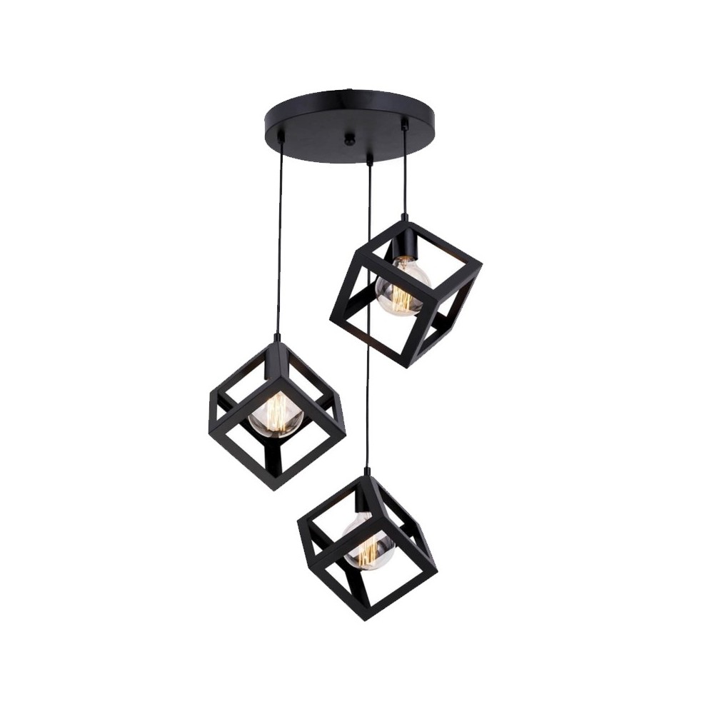 Plafonnier suspension luminaire 3 lumières Deepora E27 noir D30x85cm Plafonnier suspension luminaire 3 lumières Deepora E27 noir D30x85cm
