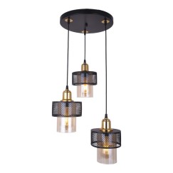 Plafonnier suspension luminaire  3 lumières  E27 noir-or D30x85cm