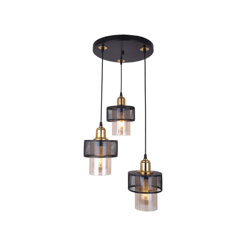 Plafonnier suspension luminaire 3 lumières E27 noir-or D30x85cm Plafonnier suspension luminaire 3 lumières E27 noir-or D30x85cm