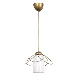 Plafonnier suspension luminaire  E27 en couleur blanc-doré antique D20x65cm