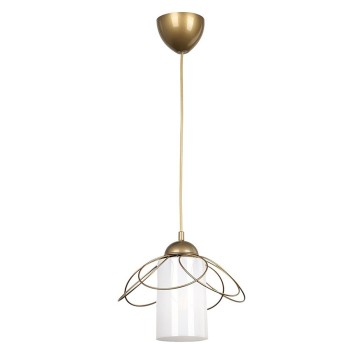 Plafonnier suspension luminaire  E27 en couleur blanc-doré antique D20x65cm