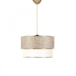 Plafonnier suspension luminaire E27 écru-doré D30x20cm