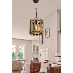 Plafonnier suspension luminaire Å27 noyer-noir D22x61cm