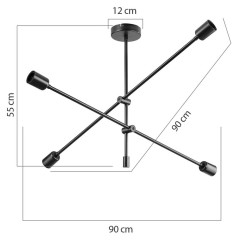 Plafonnier suspension luminaire E27 noir 90x90x55cm