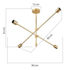 Plafonnier suspension luminaire E27 doré 90x90x55cm