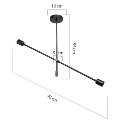 Plafonnier suspension luminaire E27 noir 90x90x55cm