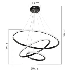 Plafonnier suspension luminaire LED 60-80W noir D60x100cm