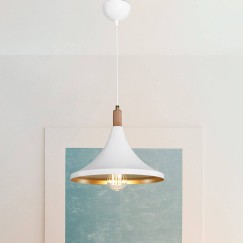 Plafonnier suspension luminaire  Å27 blanc-naturel D29,5x70cm