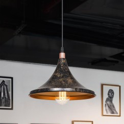 Plafonnier suspension luminaire Å27 noir-doré D29,5x70cm