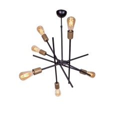 Plafonnier suspension luminaire  6 lumières Hugo E27 noir-or 55x55x35cm