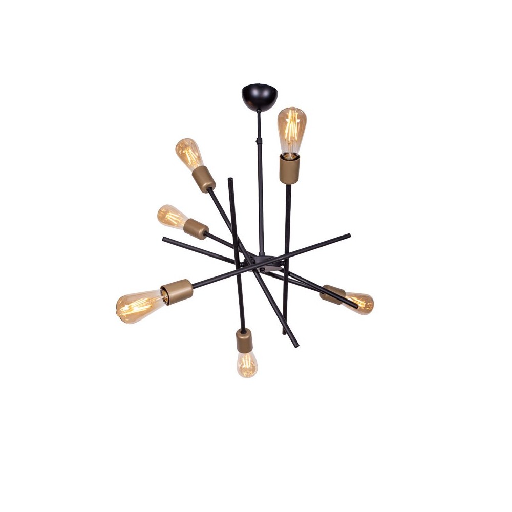 Plafonnier suspension luminaire 6 lumières Hugo E27 noir-or 55x55x35cm Plafonnier suspension luminaire 6 lumières Hugo E27 noir-or 55x55x35cm