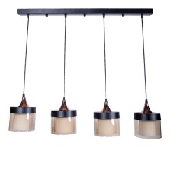 Plafonnier suspension luminaire quatre lumières métal noir 80x20x60 cm