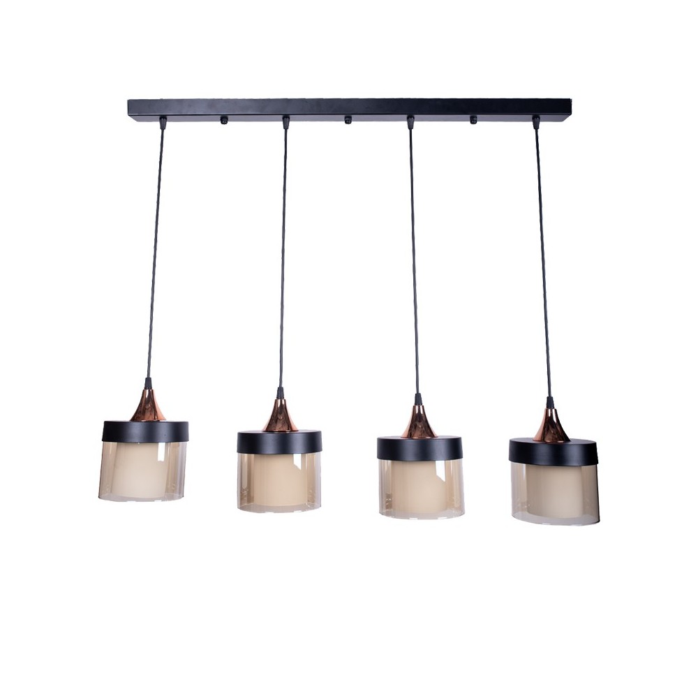 Plafonnier suspension luminaire quatre lumières métal noir 80x20x60 cm Plafonnier suspension luminaire quatre lumières métal noir 80x20x60 cm