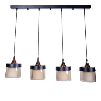 Plafonnier suspension luminaire quatre lumières métal noir 80x20x60 cm