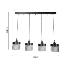 Plafonnier suspension luminaire quatre lumières métal noir 80x20x60 cm