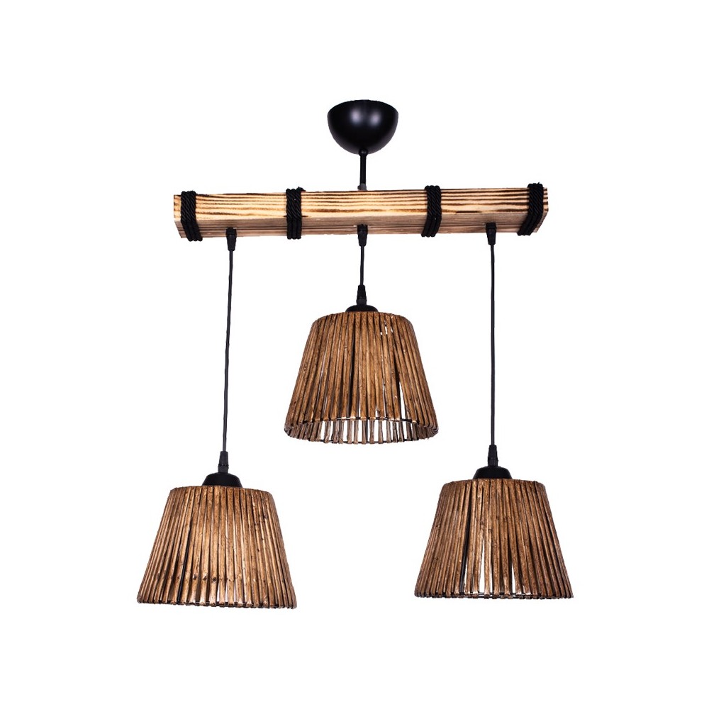 Plafonnier suspension luminaire trois lumières bois marron 50x25x86 cm Plafonnier suspension luminaire trois lumières bois marron 50x25x86 cm