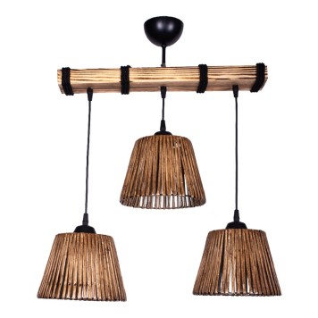 Plafonnier suspension luminaire trois lumières bois marron 50x25x86 cm