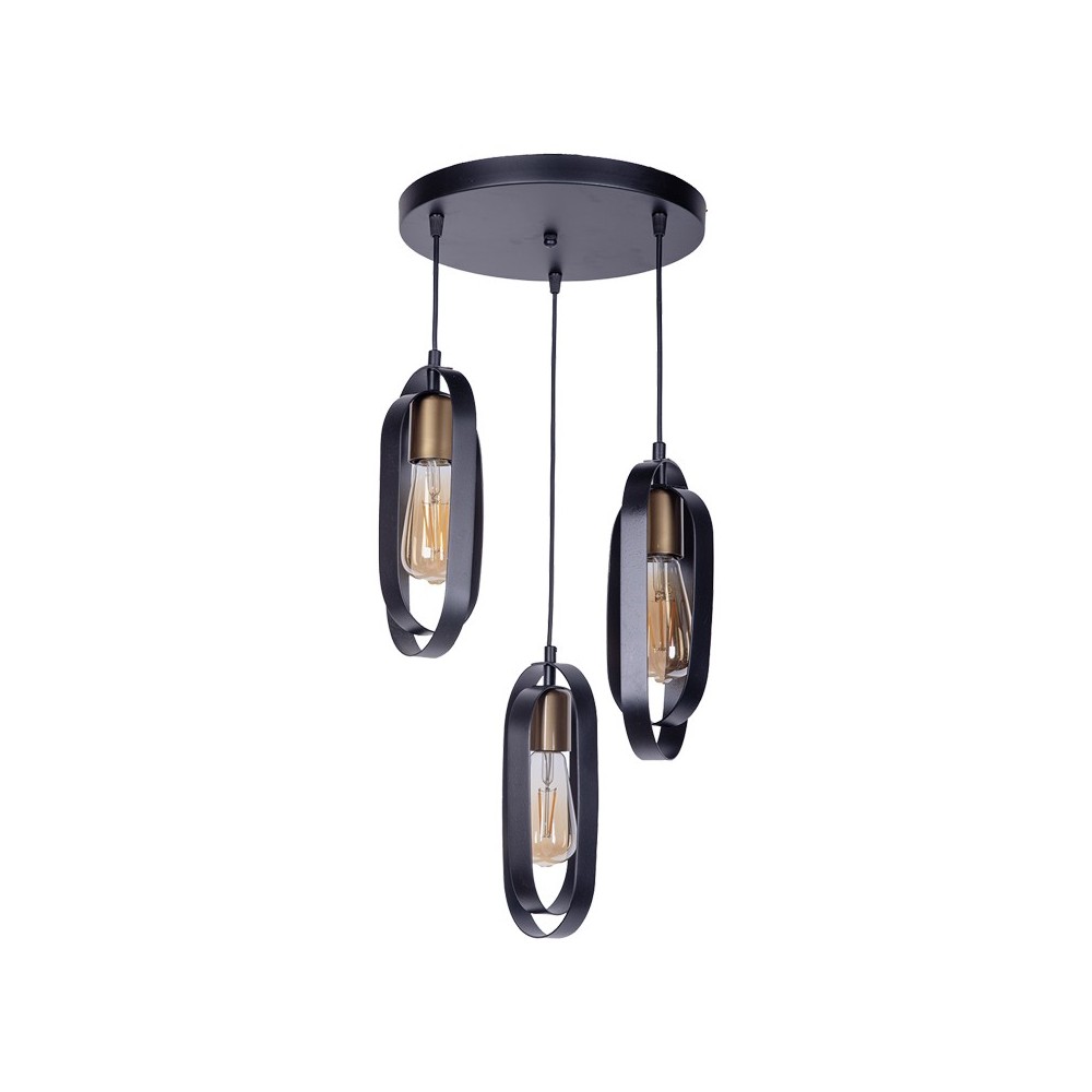 Plafonnier suspension luminaire trois lumières noir métal 30x3x31cm Plafonnier suspension luminaire trois lumières noir métal 30x3x31cm