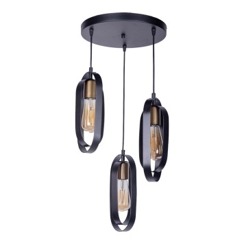 Plafonnier suspension luminaire trois lumières noir métal 30x3x31cm