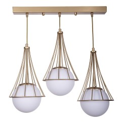 Plafonnier suspension luminaire trois lumières métal blanc or 50x20x78 cm