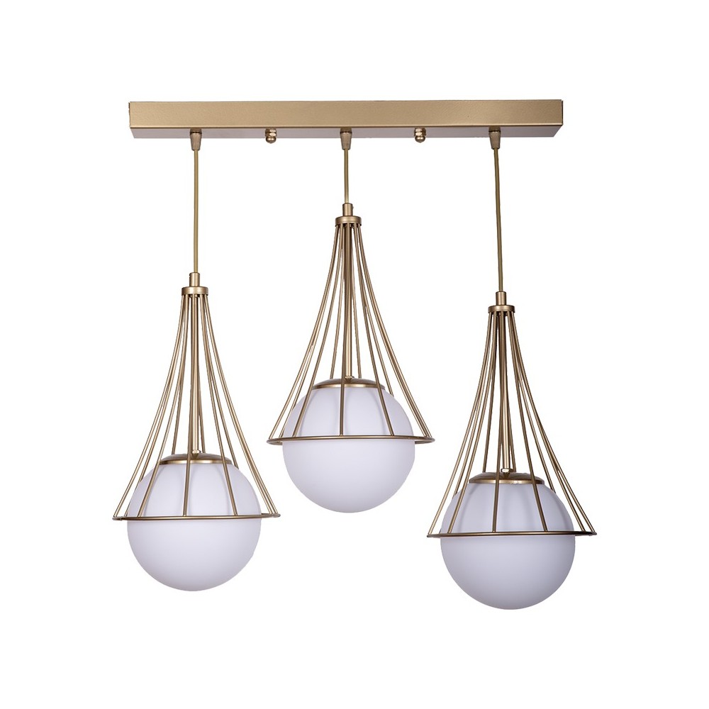 Plafonnier suspension luminaire trois lumières métal blanc or 50x20x78 cm Plafonnier suspension luminaire trois lumières métal blanc or 50x20x78 cm
