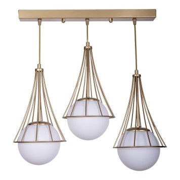 Plafonnier suspension luminaire trois lumières métal blanc or 50x20x78 cm
