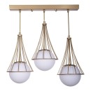 Plafonnier suspension luminaire trois lumières métal blanc or 50x20x78 cm