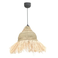 Plafonnier suspension luminaire en jonc avec abat jour 33x76 cm