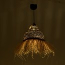 Plafonnier suspension luminaire en jonc avec abat jour 33x76 cm