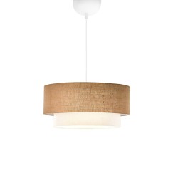 Plafonnier suspension luminaire en jute et tissu beige 30x15cm