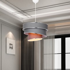 Plafonnier suspension luminaire tissu abat jour gris 38x65 cm