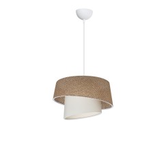 Plafonnier suspension luminaire abat jour marron et crème 34x24,5 cm