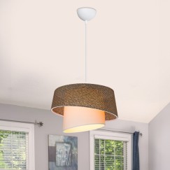 Plafonnier suspension luminaire abat jour marron et crème 34x24,5 cm