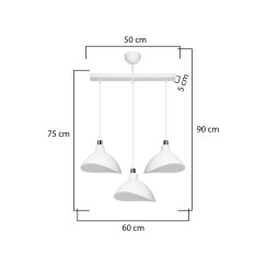 Plafonnier suspension luminaire trois lumières abat jour blanc 60x22x90 cm