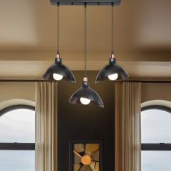 Plafonnier suspension luminaire à trois lumières avec abat jour noir 60x22x90 cm