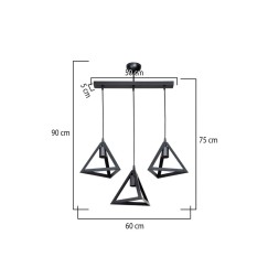 Plafonnier suspension luminaire à trois lumières avec abat jour noir 60x24x75 cm