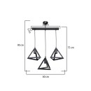 Plafonnier suspension luminaire à trois lumières avec abat jour noir 60x24x75 cm