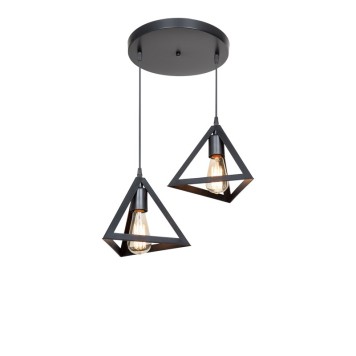Plafonnier suspension luminaire deux lumières abat jour noir  50x60 cm
