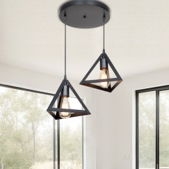 Plafonnier suspension luminaire deux lumières abat jour noir  50x60 cm