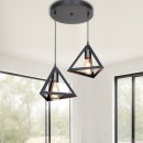 Plafonnier suspension luminaire deux lumières abat jour noir  50x60 cm