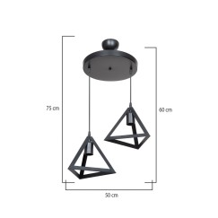 Plafonnier suspension luminaire deux lumières abat jour noir  50x60 cm