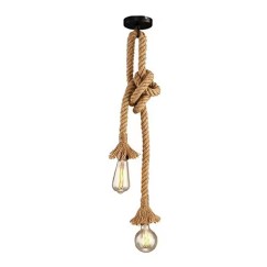 Plafonnier suspension luminaire deux lumières métal corde 2x100 cm